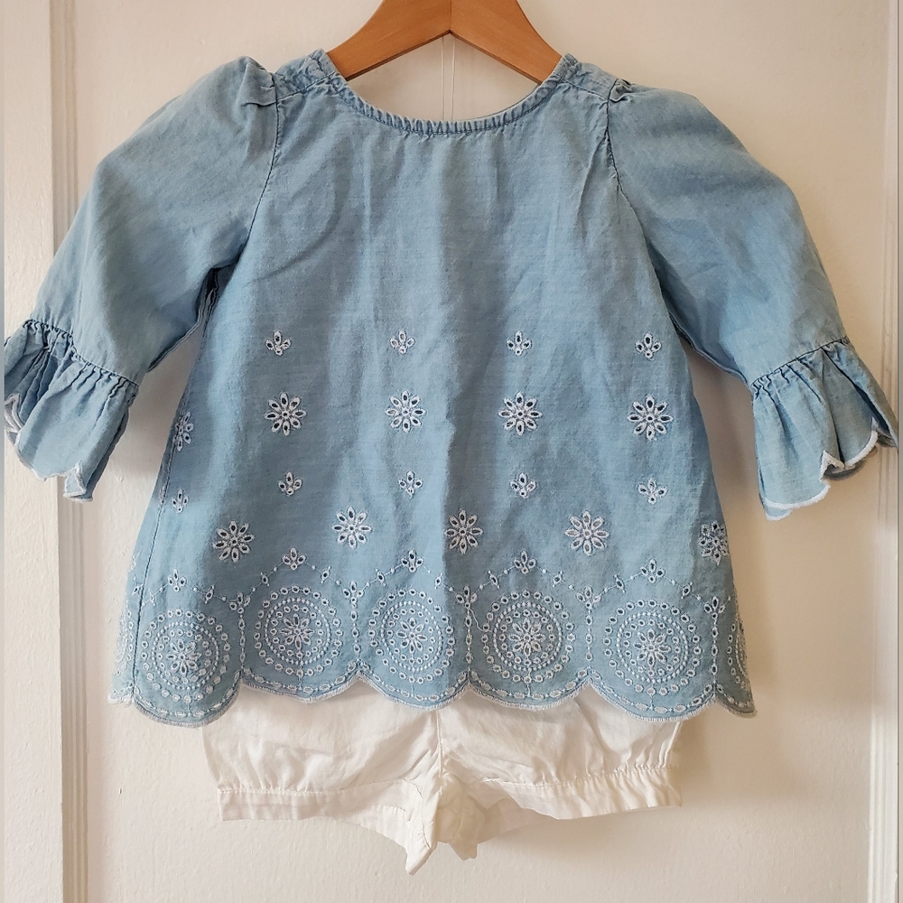Cynthia Rowley Embroidered Eyelet Chambray Top & White Short Set Size 5T